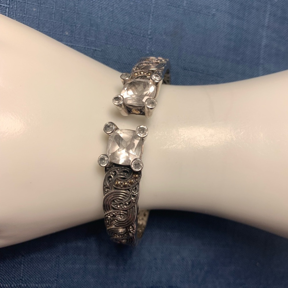 Stamped 18K and 925 Bangle Bracelet with Zirconias